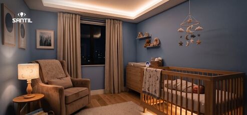 Quarto de bebê com berço e decoração suave